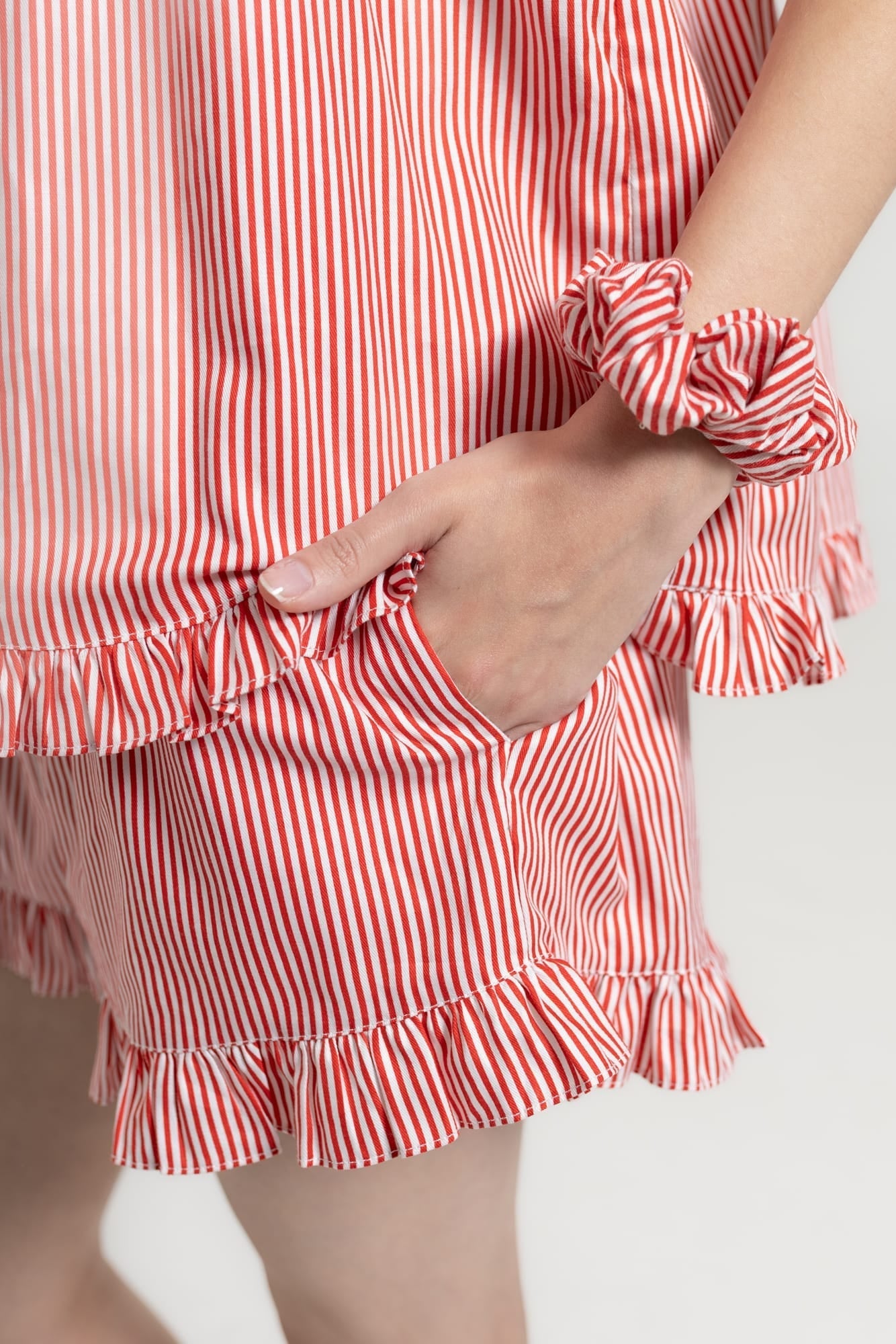 Stella Lounge Set Red full length — women's red stripe cotton shorts and camisole set for travel and resort