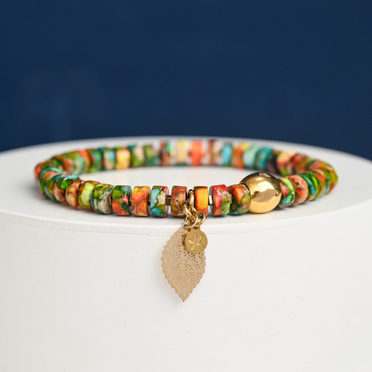 Sedona Stretch bracelet set on white platform, colorful, vibrant hues, seasonal bracelet, jewelry shop
