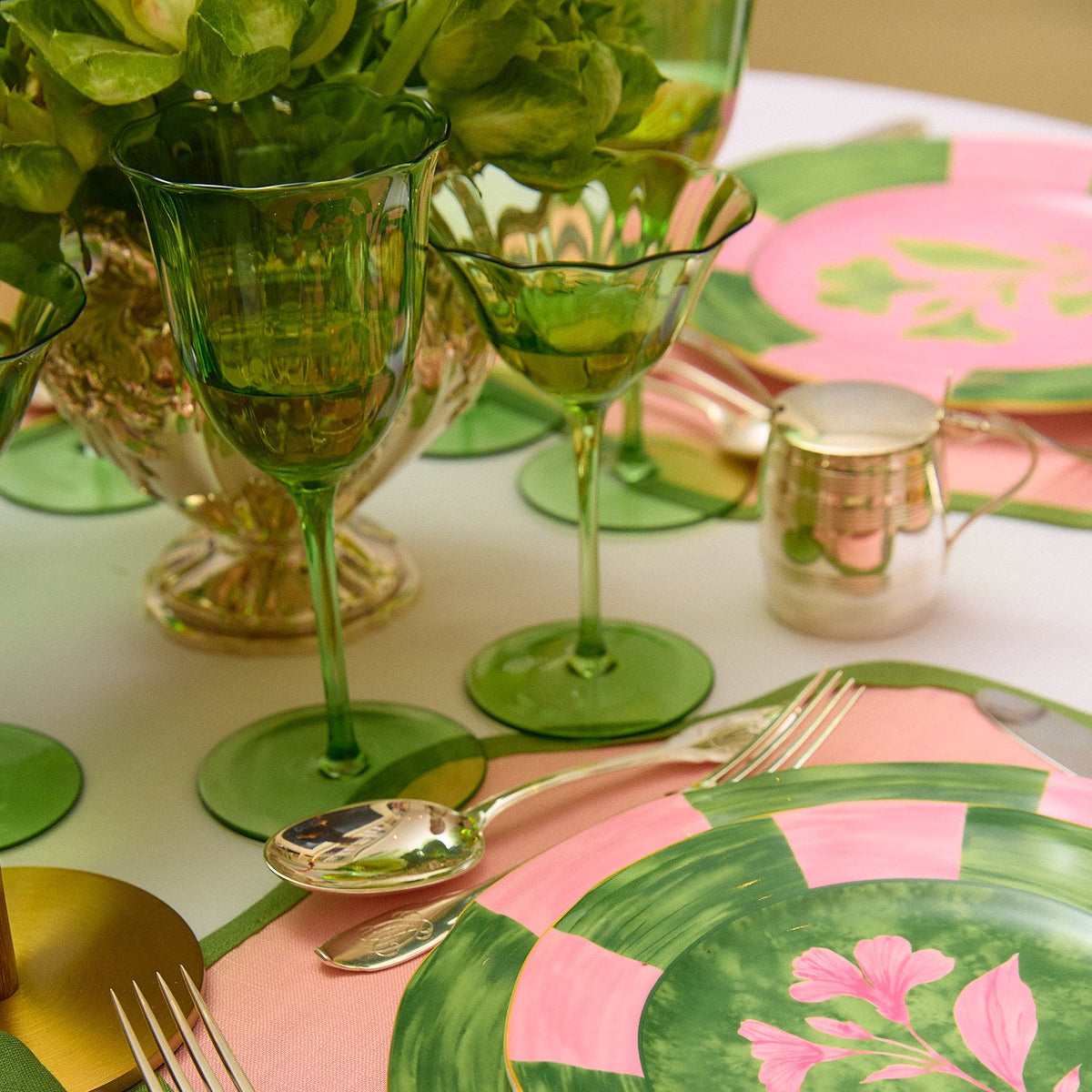 S/4 Lily Green Handblown Water Glasses
