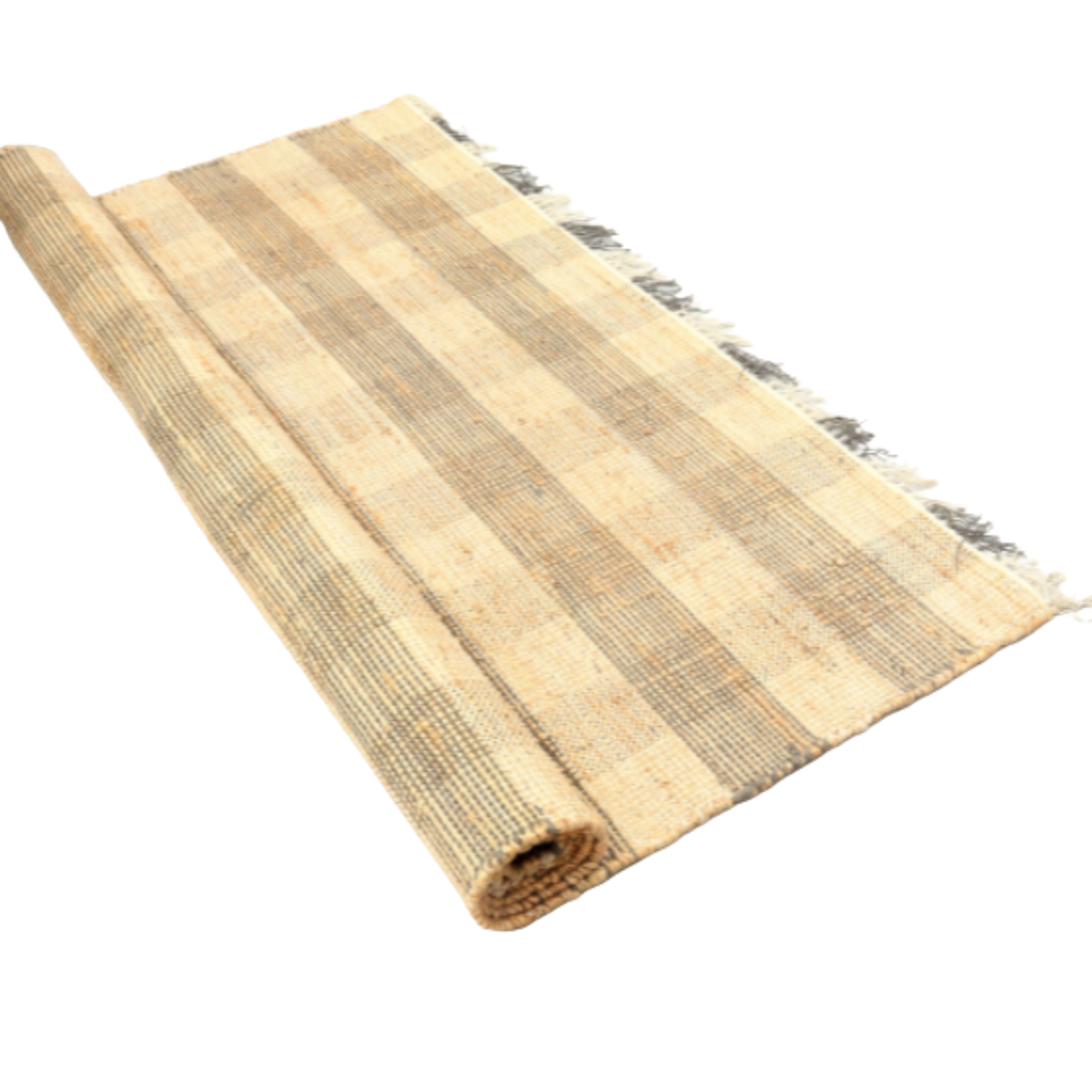 Artisan Hand Woven Jute & Cotton Grey Plaid Rug