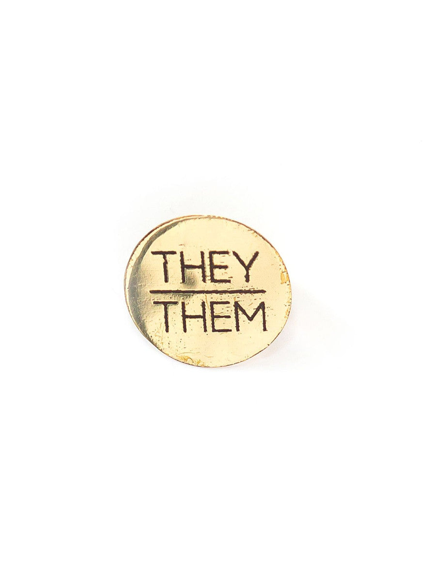 stamped brass pronoun pins | Fair Anita
