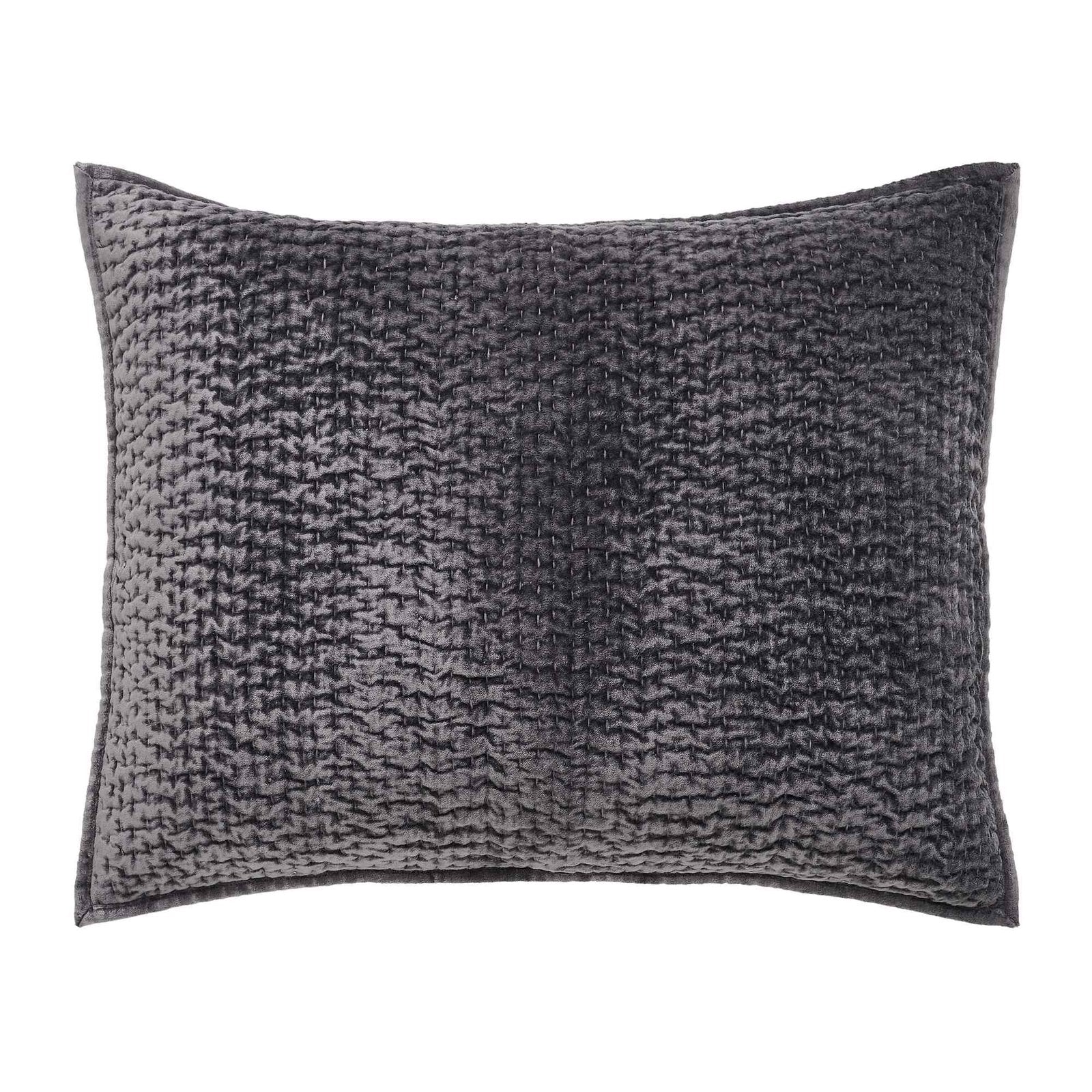 SS-184-2026-LOT1_1|Luxurious dark grey quilted velvet coverlet pillow sham, featuring a rich textured pattern for elegant bedroom decor.