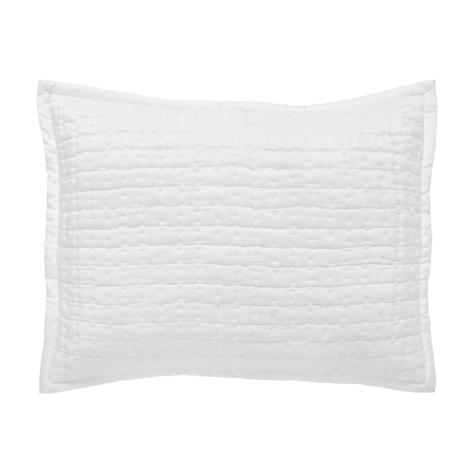 SS-176-2026_1|White quilted coverlet sham with horizontal ripple stitching, plush, cozy, decorative bedding accent for a serene bedroom.
