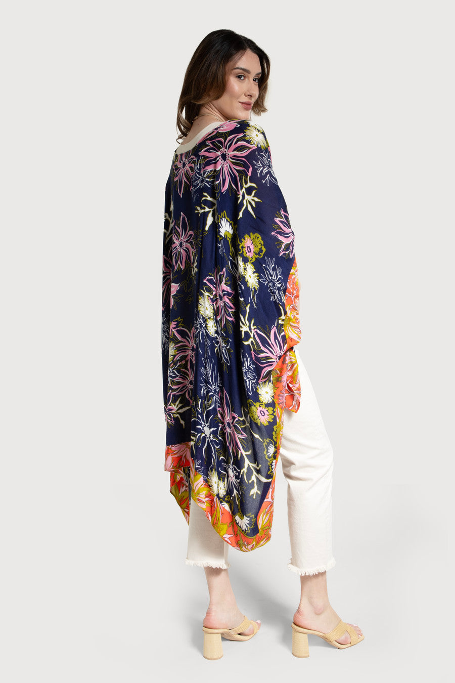 Vibrant Pattern Floral Kimono - Navy