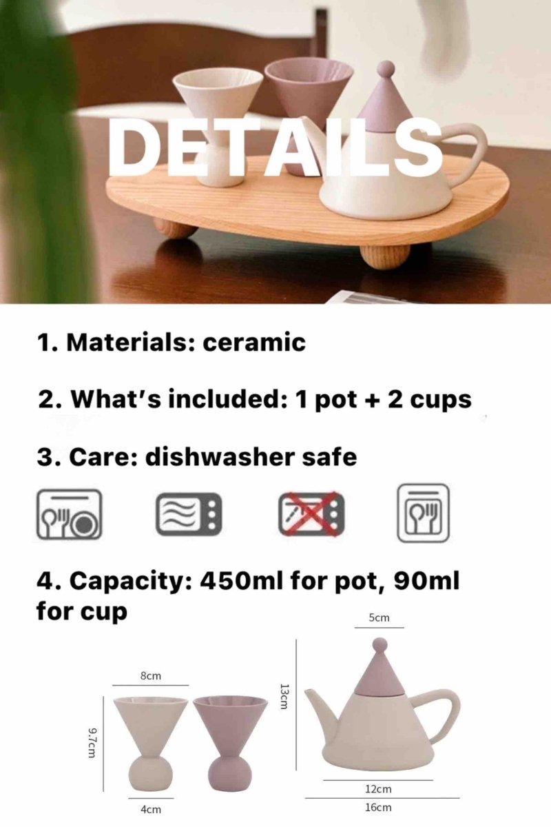 Morandi Ceramic Tea Set Gift Box - Nordic Handmade Cute Teapot & Tea Cups Set of 3 Pcs ( $26.6 Each ) - Coffee & Tea Cups - Morandi Ceramic Tea Set Gift Box - Taro - INSPECIAL HOME