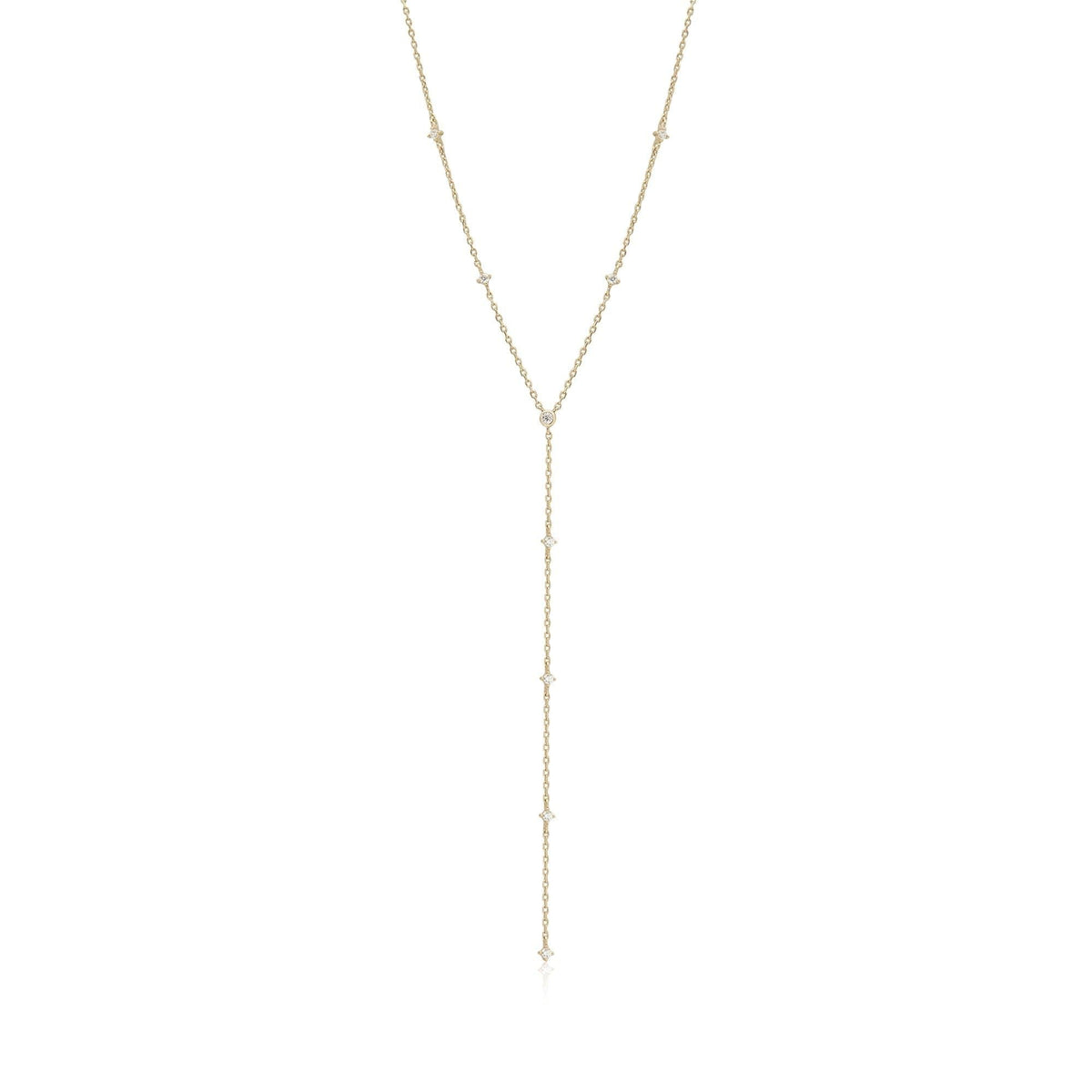 Delicate Y-shaped gold chain necklace with small diamond accents for CZ Studded Lariat