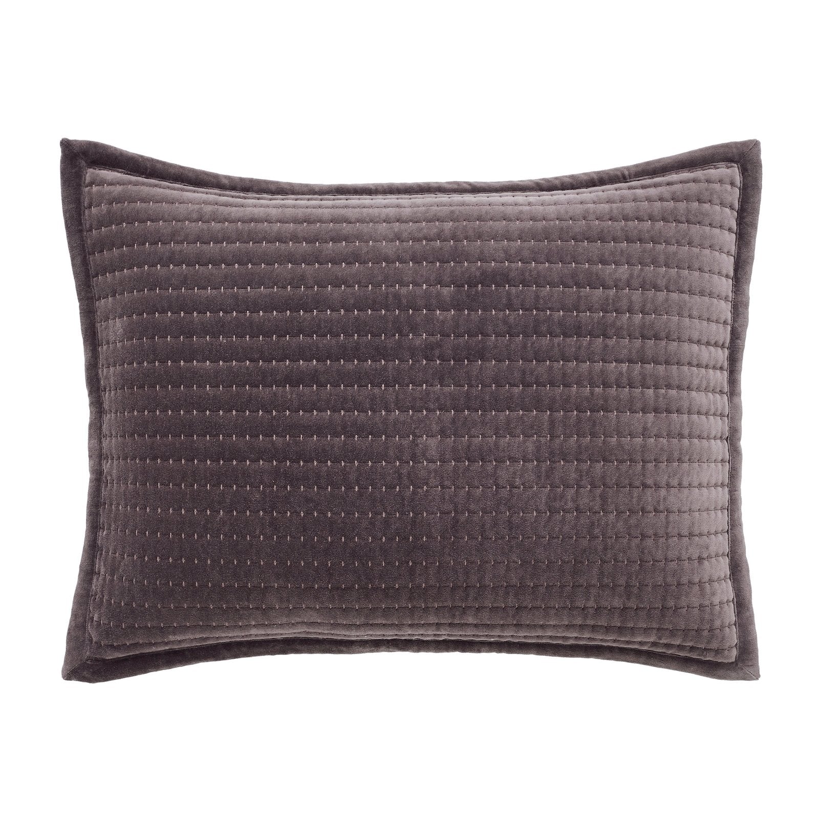 SS-186-2026_1|Rich dark grey velvet coverlet pillow sham, featuring luxurious horizontal dotted stitching for sophisticated bedroom style.