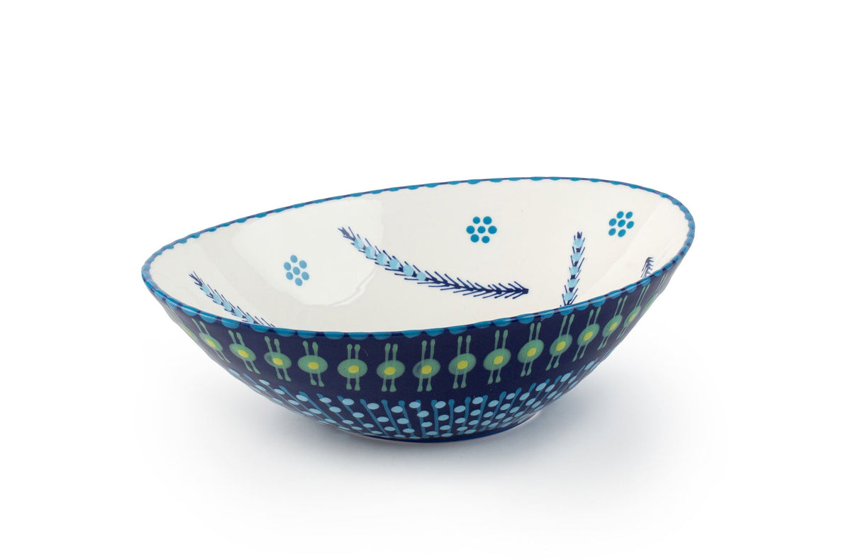 Ceramic Oval Serving Bowl - Indigo