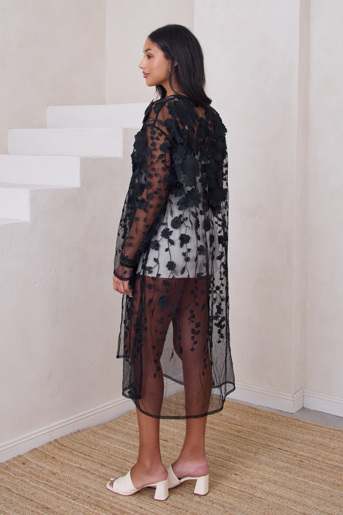 Sheer Floral Duster - Black