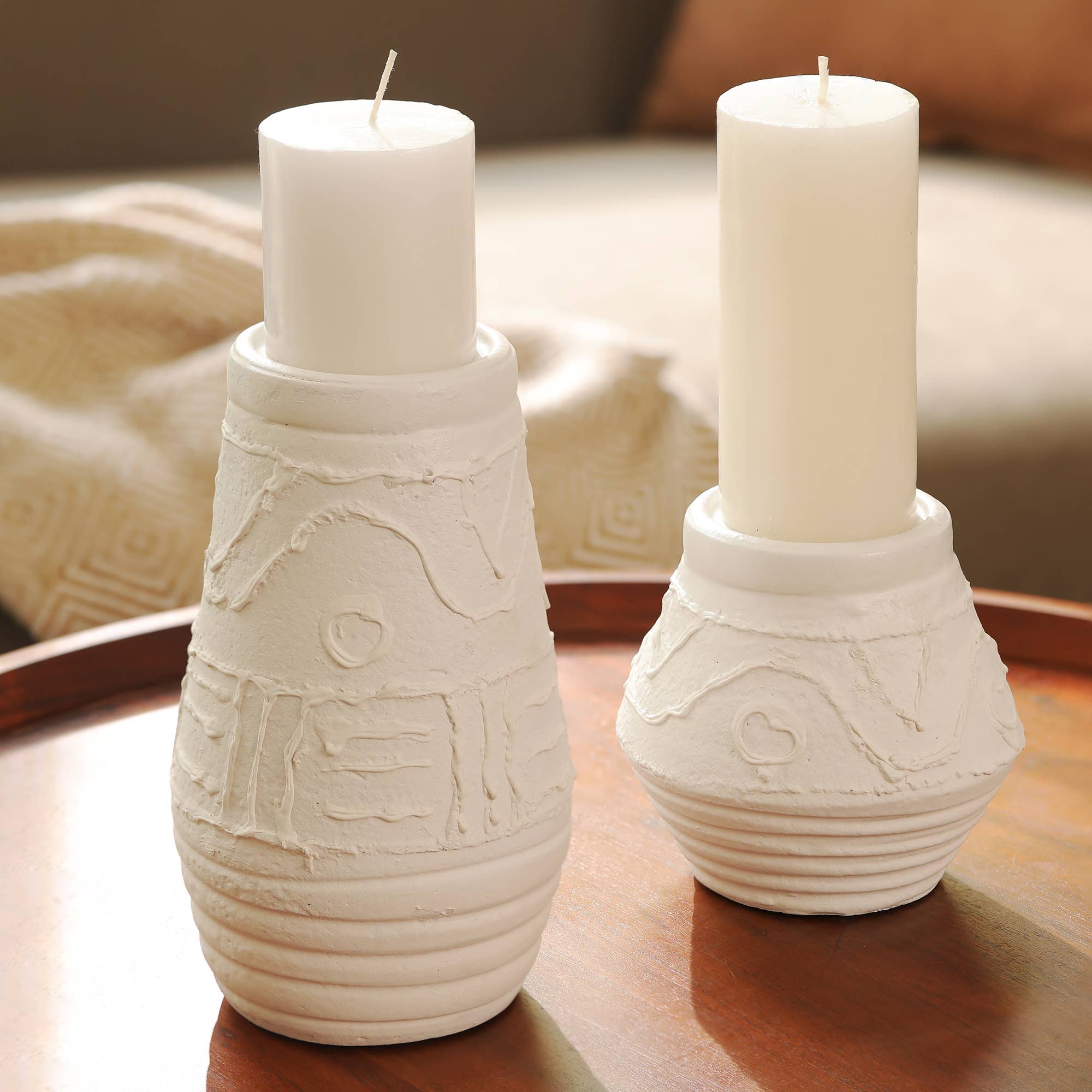 Terracotta Candle Holder | Organic Pattern Rustic Candle Stand (5.5” / 8.5”)