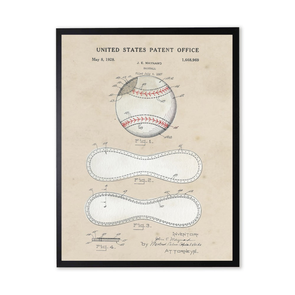 Baseball Patent in Black Frame