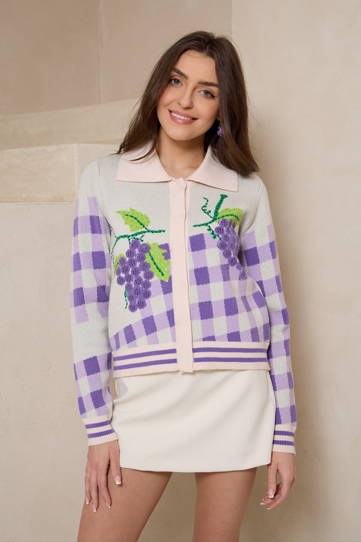 Grape Striped Cardigan - Ivory Multi
