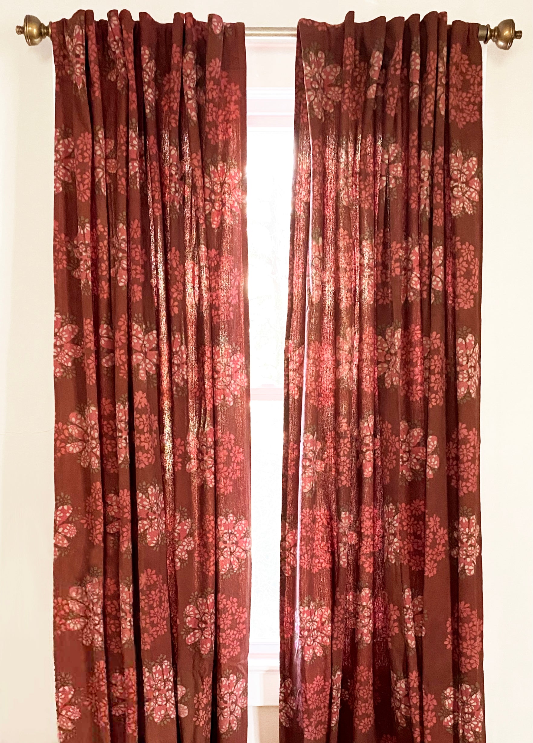 Block Print Curtain, Terracotta Drape - Forget Me Not 84"