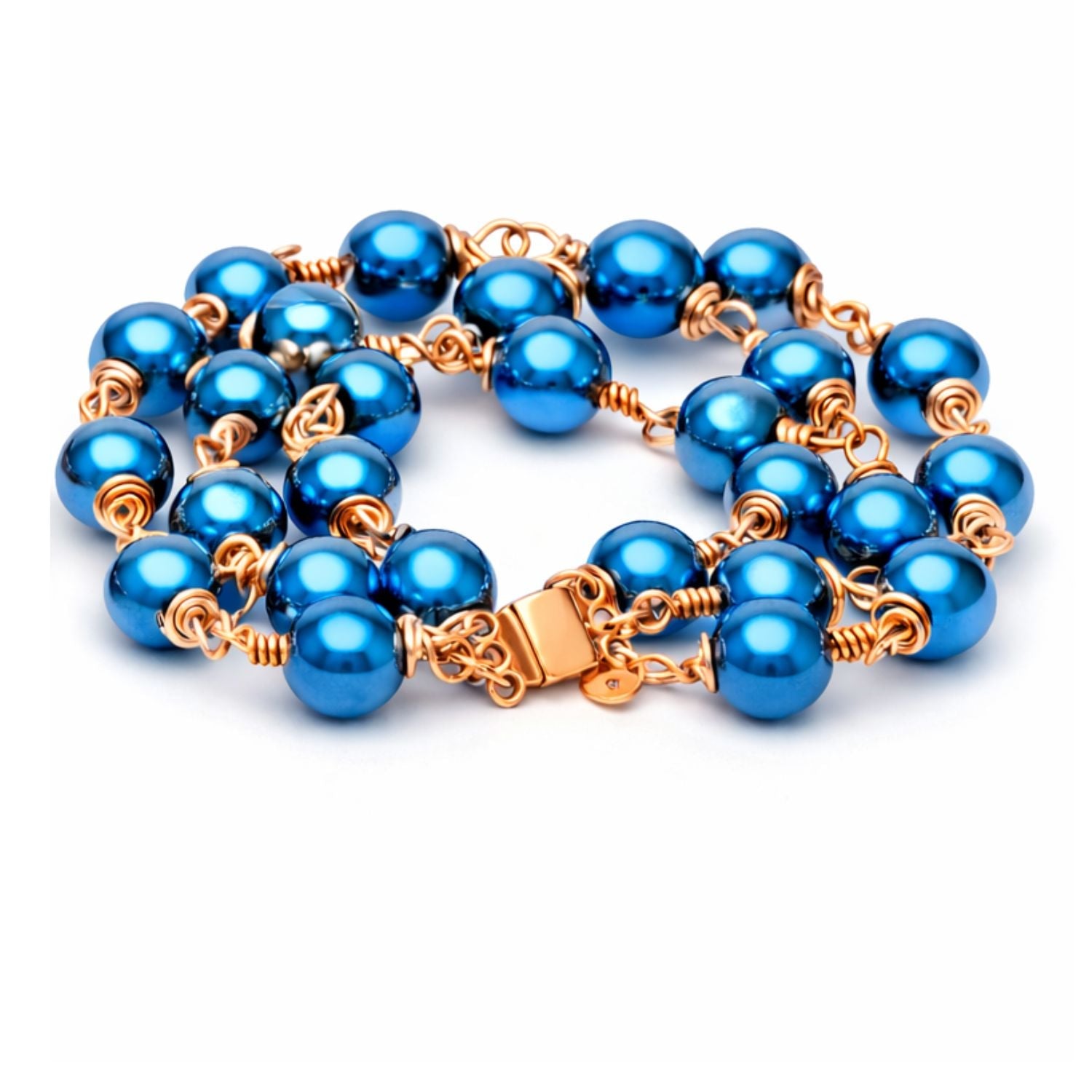 Celeste Blue Hematite 3-Layer Bracelet | Magnetic Clasp