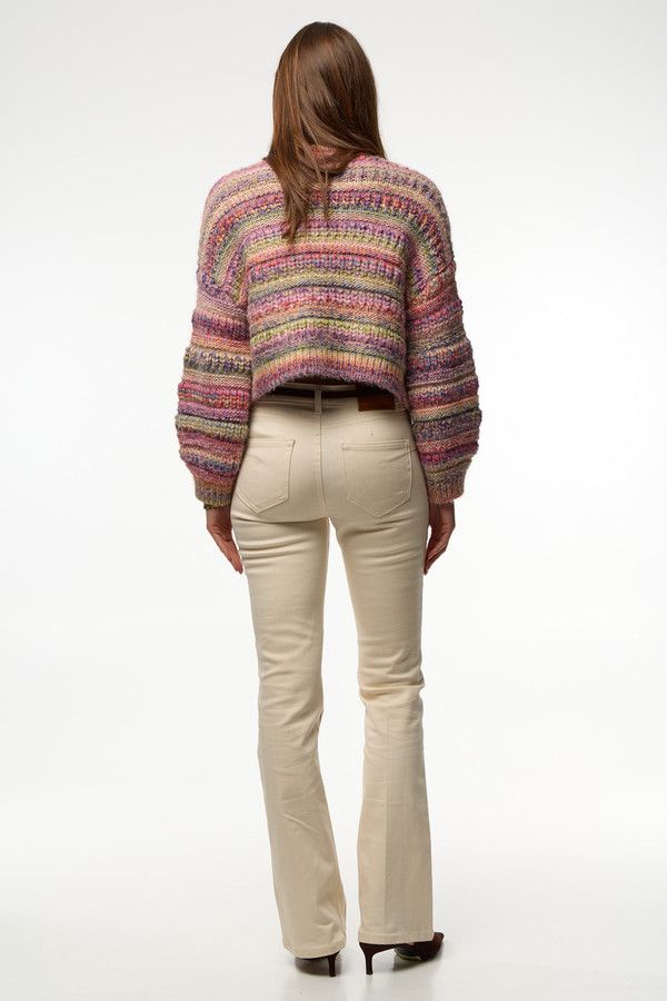Multicolored Crop Knit Cardigan - Multi