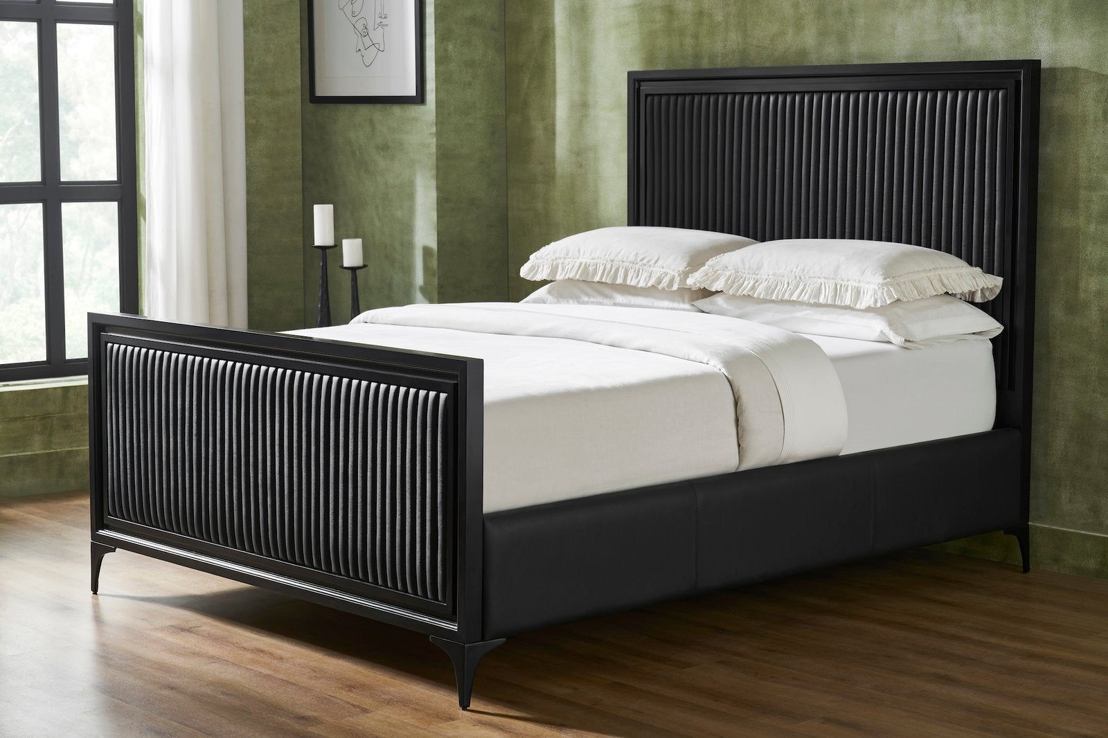 FN-5209-X_1|Modern black fluted panel bed frame with sleek lines and a sophisticated design. Stylish centerpiece for a contemporary bedroom.