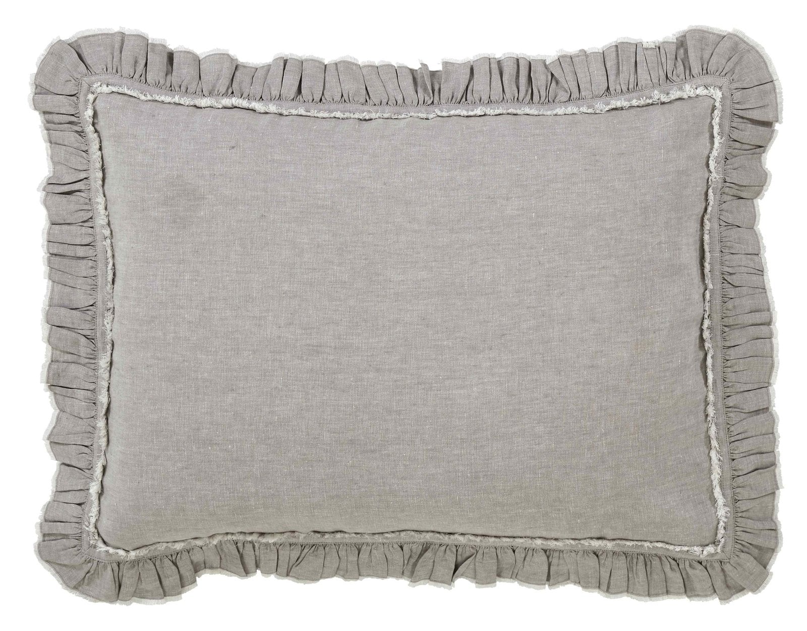 SS-019-2026_1|Gray linen textured duvet cover, featuring elegant ruffled borders, perfect for a chic and comfortable bedroom style.