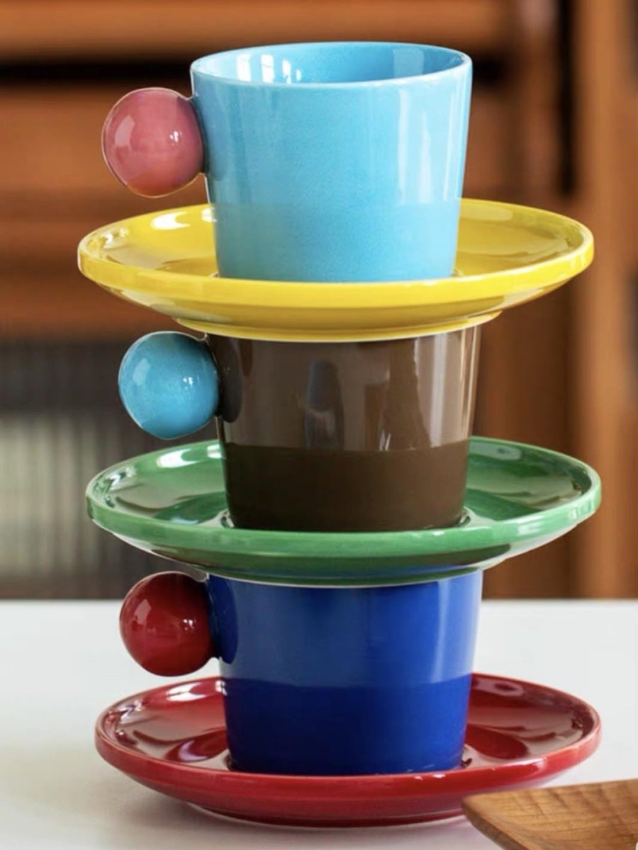 Handmade Skittles Coffee Mug With Saucer - Cute Dopamine Espresso Cup - Mugs - Skittles Coffee Mug With Saucer - Style A - INSPECIAL HOME