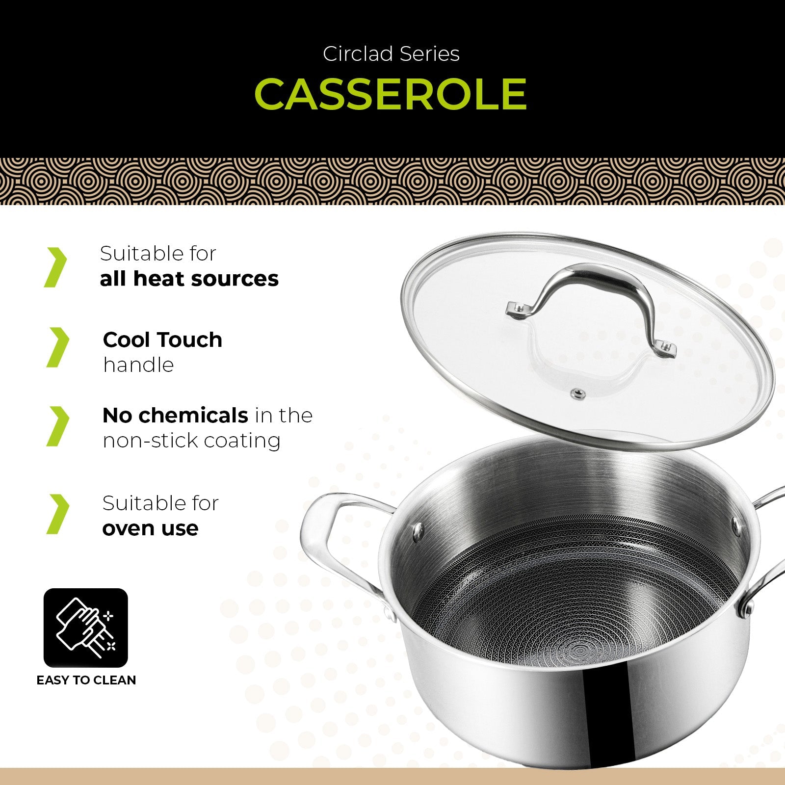 BE | LIVING CIRCLAD Series Casserole with Lid 5 qt / 8.5"/ 24 cm
