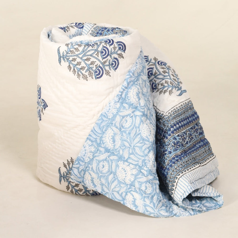 Mughal Florals Blockprinted Reversible Quilts (60" x 90")