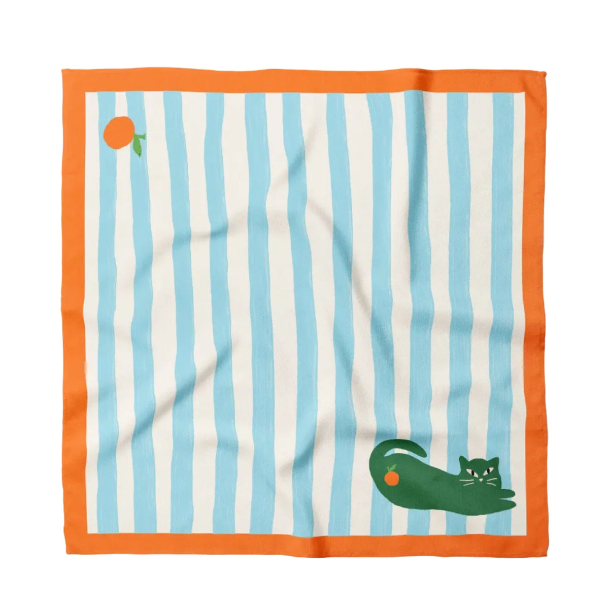 green cat blue stripes 100 cotton bandana centinelle with orange color border and orange fruit