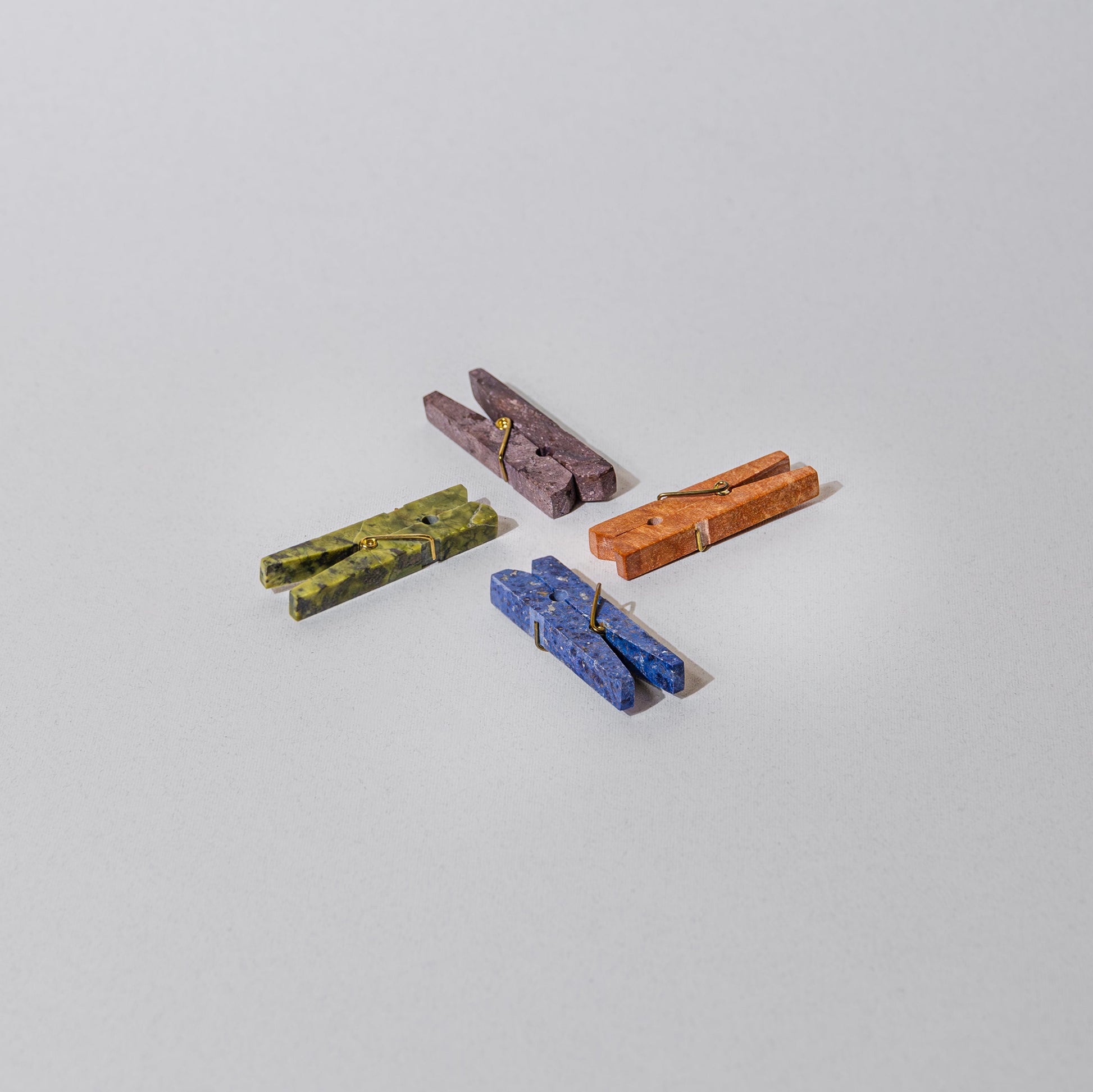 Gemstone Laundry Clip Collection.  Carves the uniquely Peruvian  stone into our classic laundry peg.