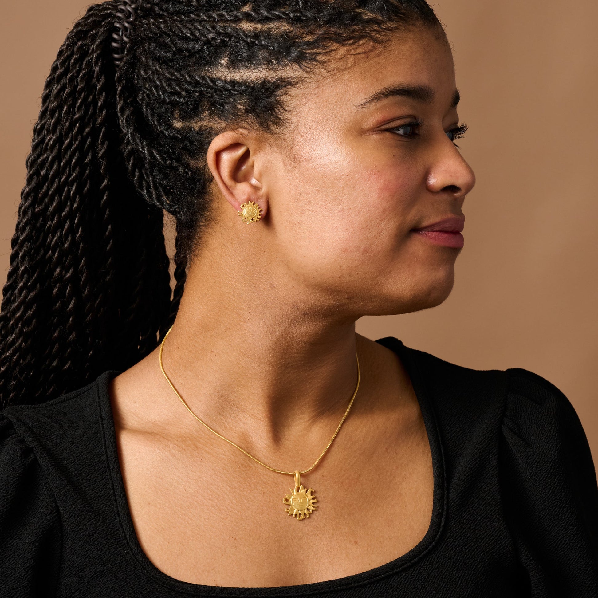 Calida Gold Plate Sun Post Earrings - Ten Thousand Villages