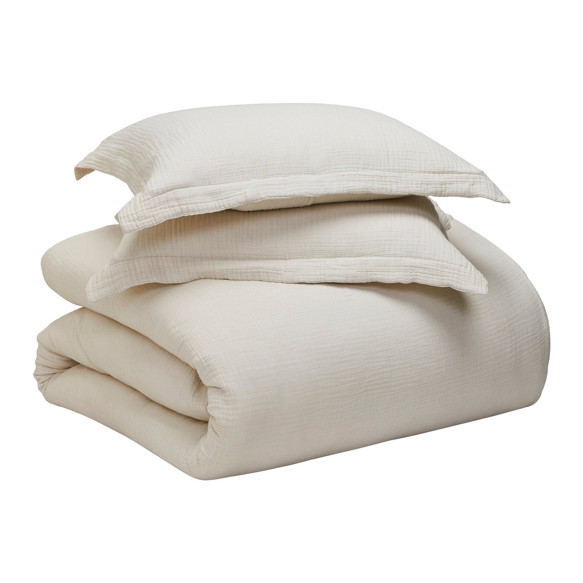 ES-049-2626_4|Neatly folded cream textured cotton duvet cover set, ready to provide soft, breathable comfort for your serene bedroom.