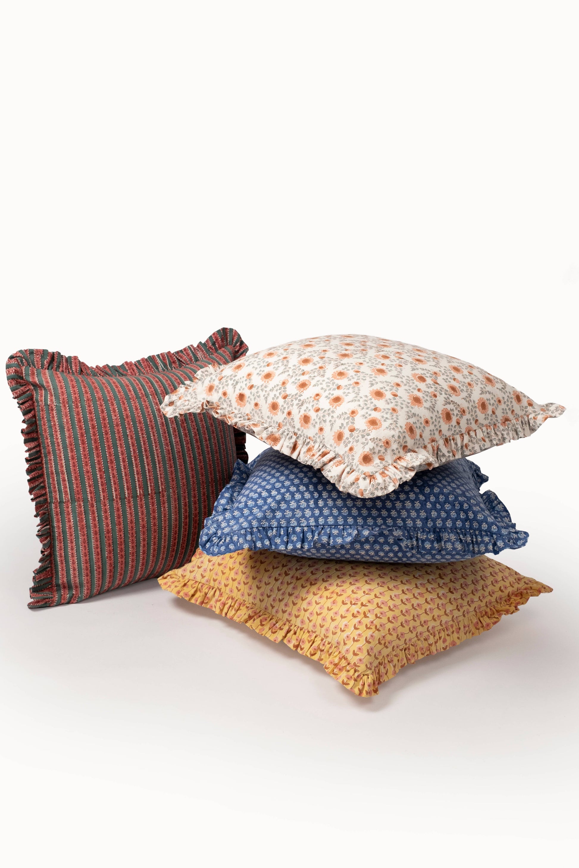 Mulled Spice Holiday Crimson Ruffle Blockprint Pillow Cover