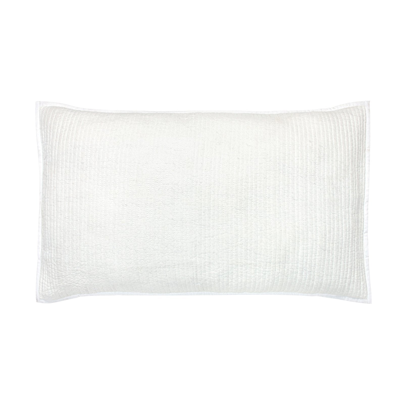 SS-196-2026_1|Pristine white linear quilted coverlet sham, perfect for a minimalist and clean aesthetic in any contemporary bedroom.