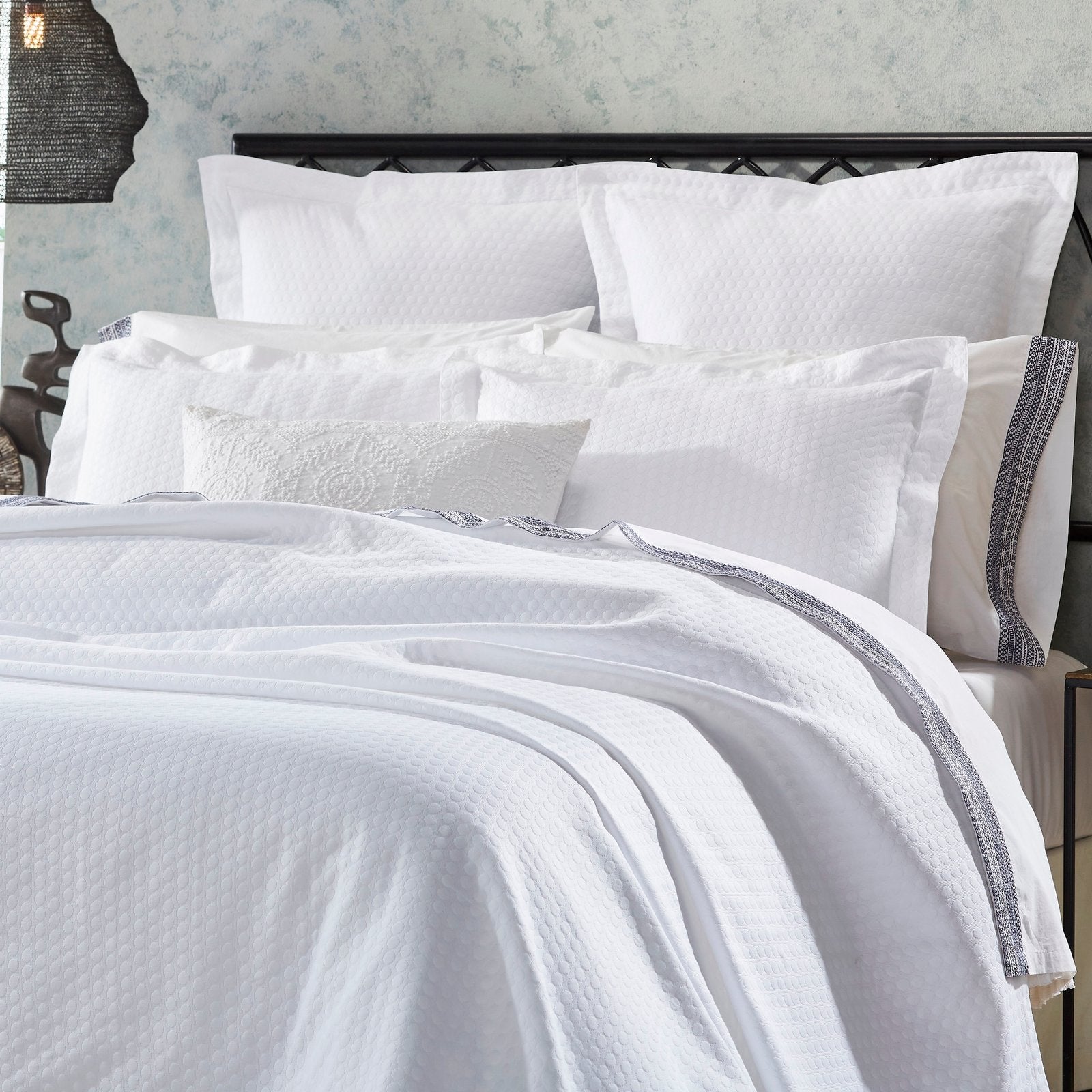 CL-174-11096_6|Plush white coverlet with a contemporary textured bubble pattern, enhancing comfort and style in any bedroom.