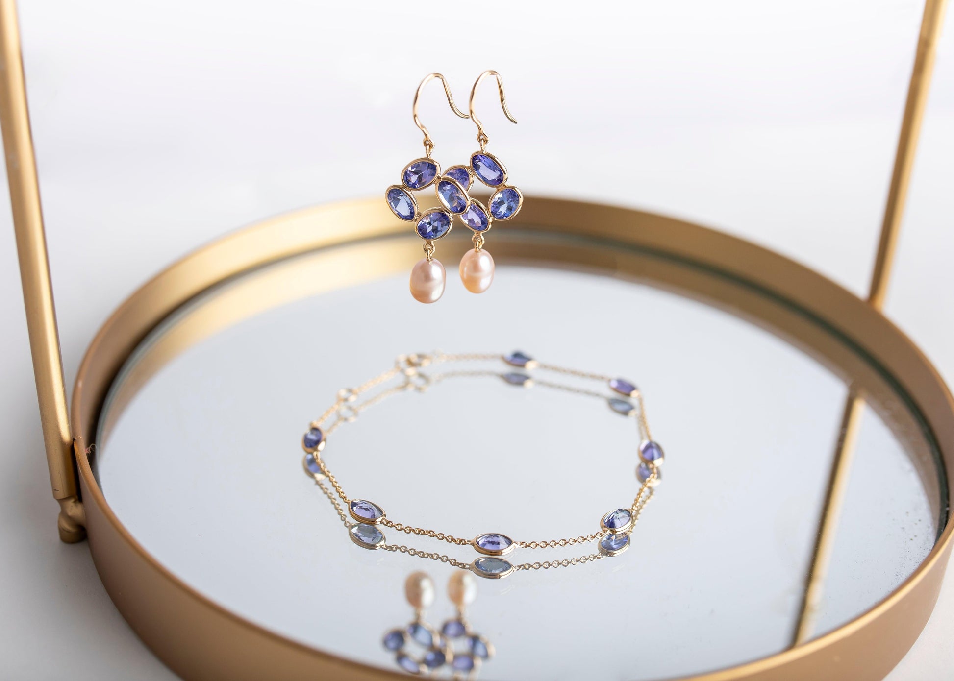 Tanzanite Spark Earrings minimal everyday fine jewelry in solid gold and sterling 925 silver with natural gemstones.