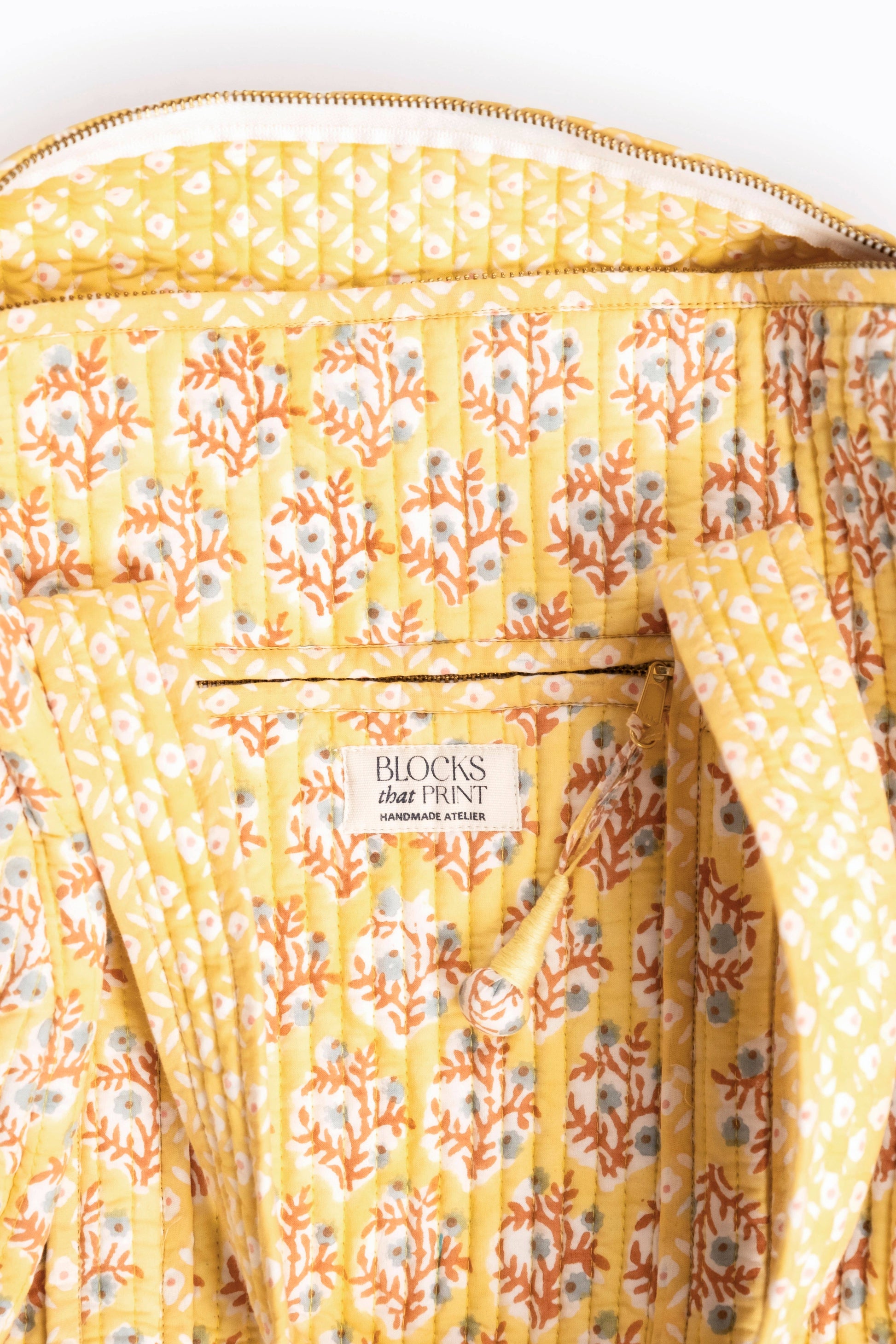 Sunwashed Mogra Block Print Quilted Duffle Bag
