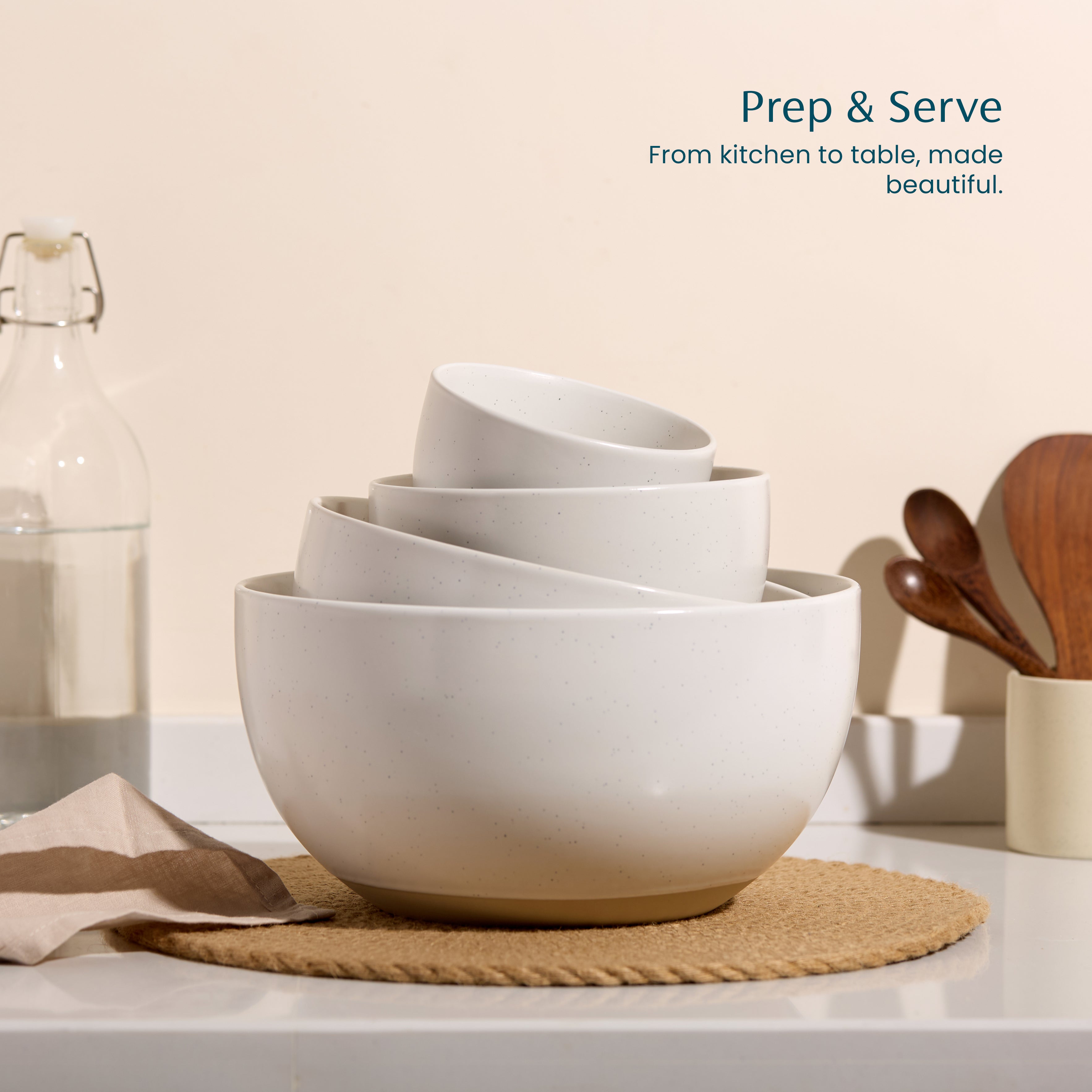Ceramic Nesting Bowls, 18/40/90/140 oz, Moonstone, Set of 4