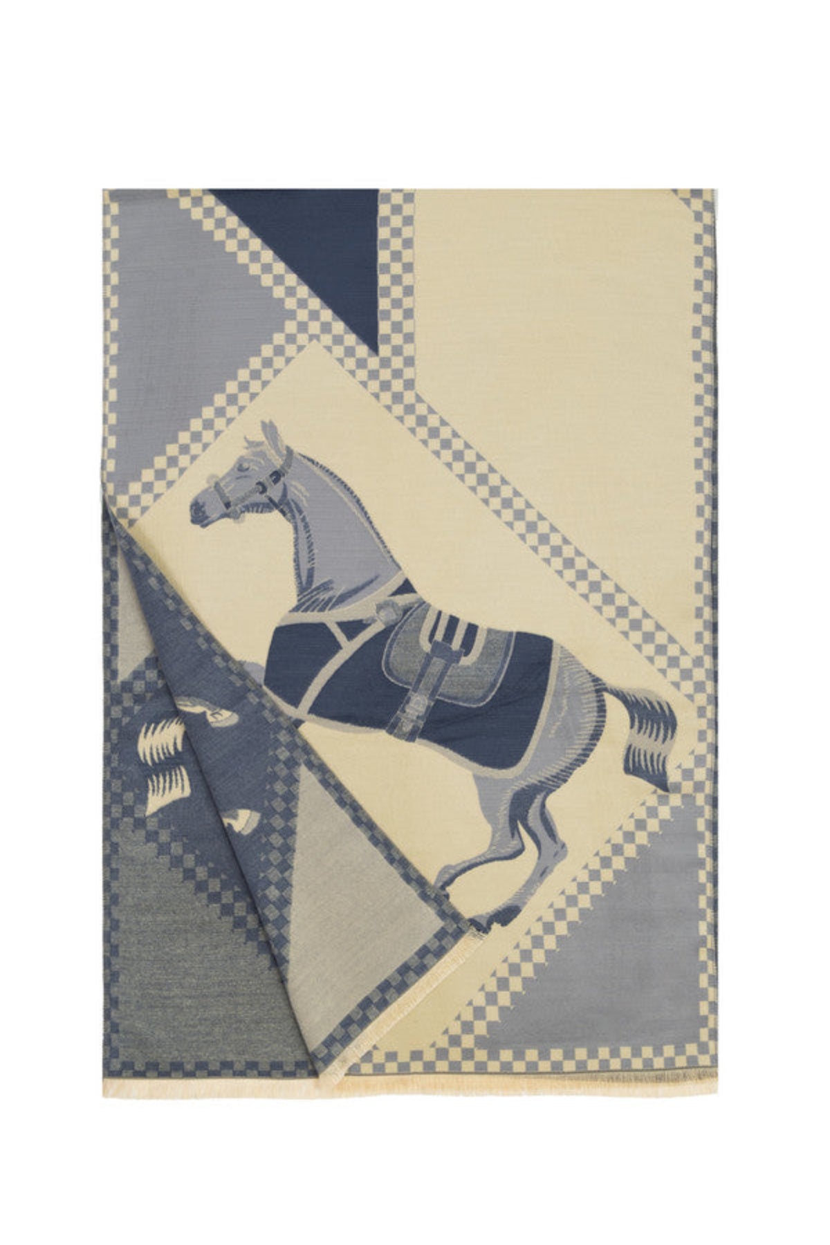 Checkered Equestrian Reversible Scarf - Blue
