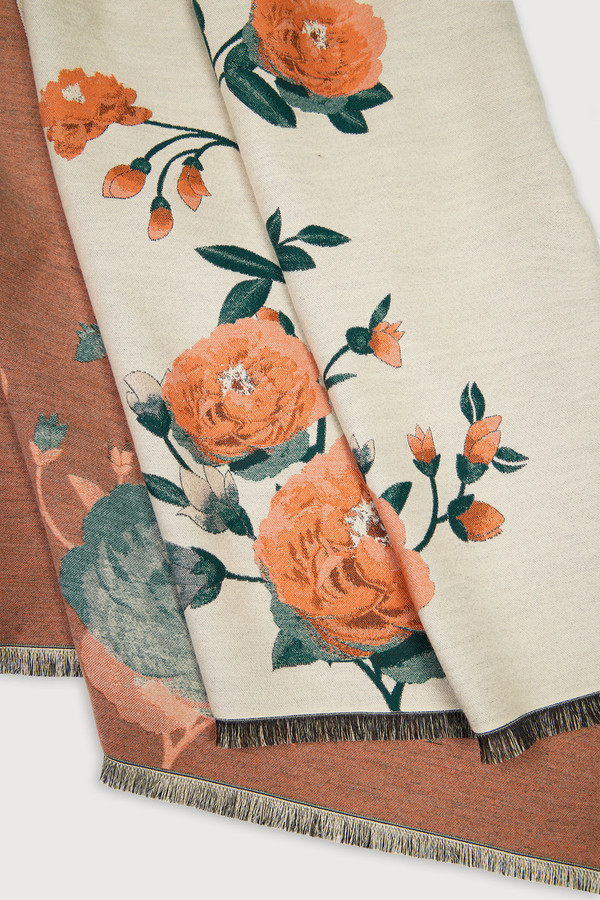 Marigold Bloom Reversible Scarf - Ivory