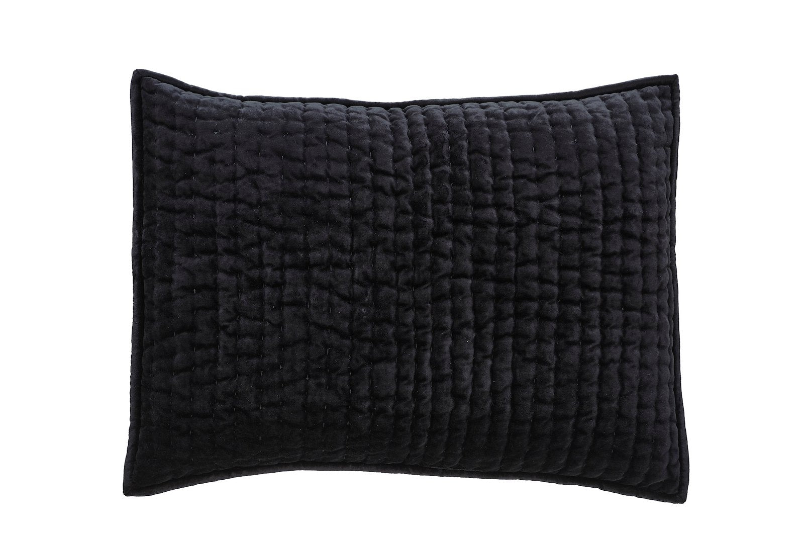 SS-361-2026_1|Luxurious black velvet quilt with intricate vertical channel quilting pattern. Perfect modern bedding for a cozy bedroom.