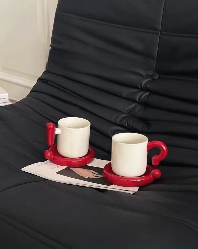 Handmade !? Ceramic Coffee Mug with Saucer - Unique Cute Funny Novelty Mugs - Mugs - !? Ceramic Coffee Mug-Black Question Mark - INSPECIAL HOME
