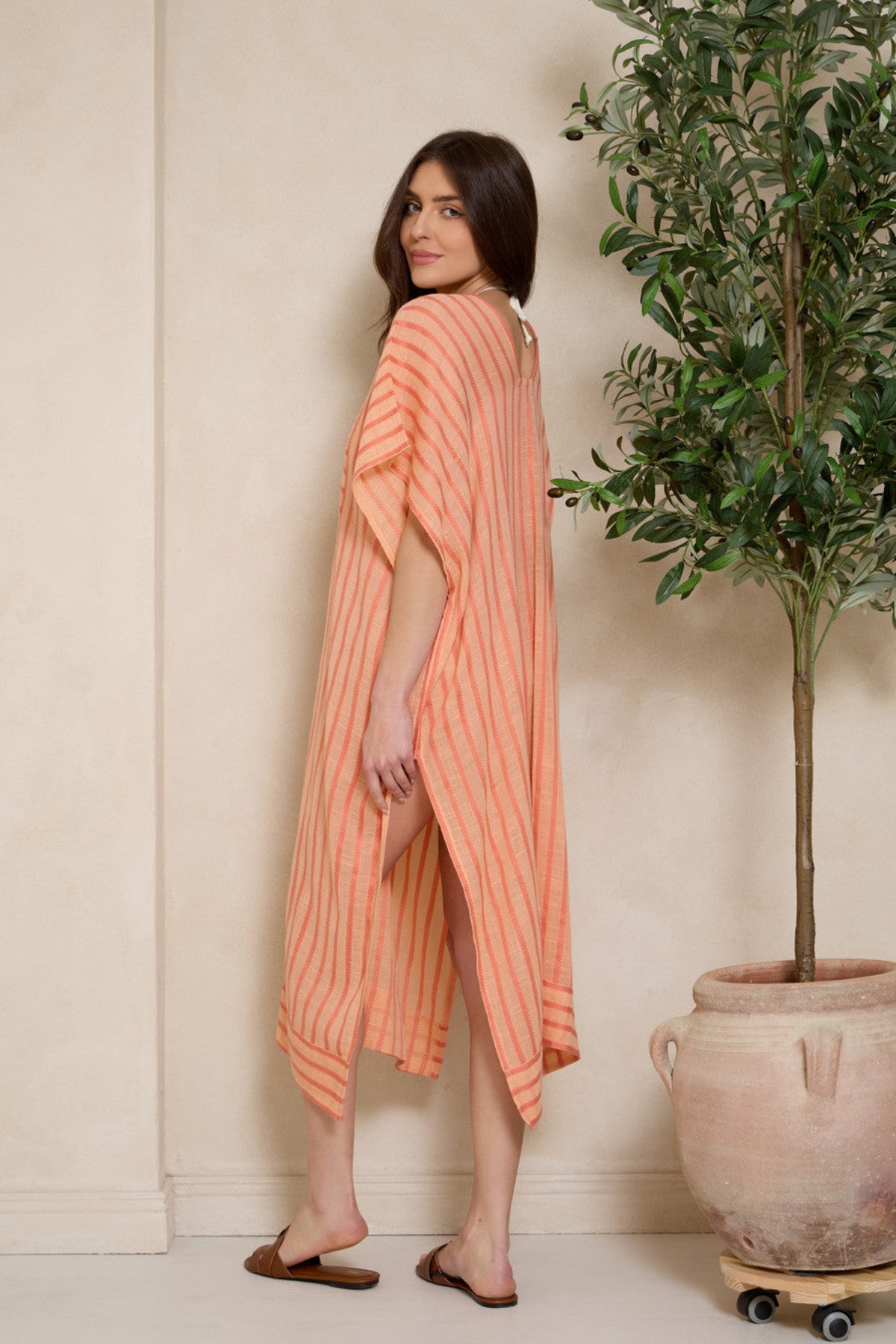 Arrow Striped Deco Kaftan - Coral