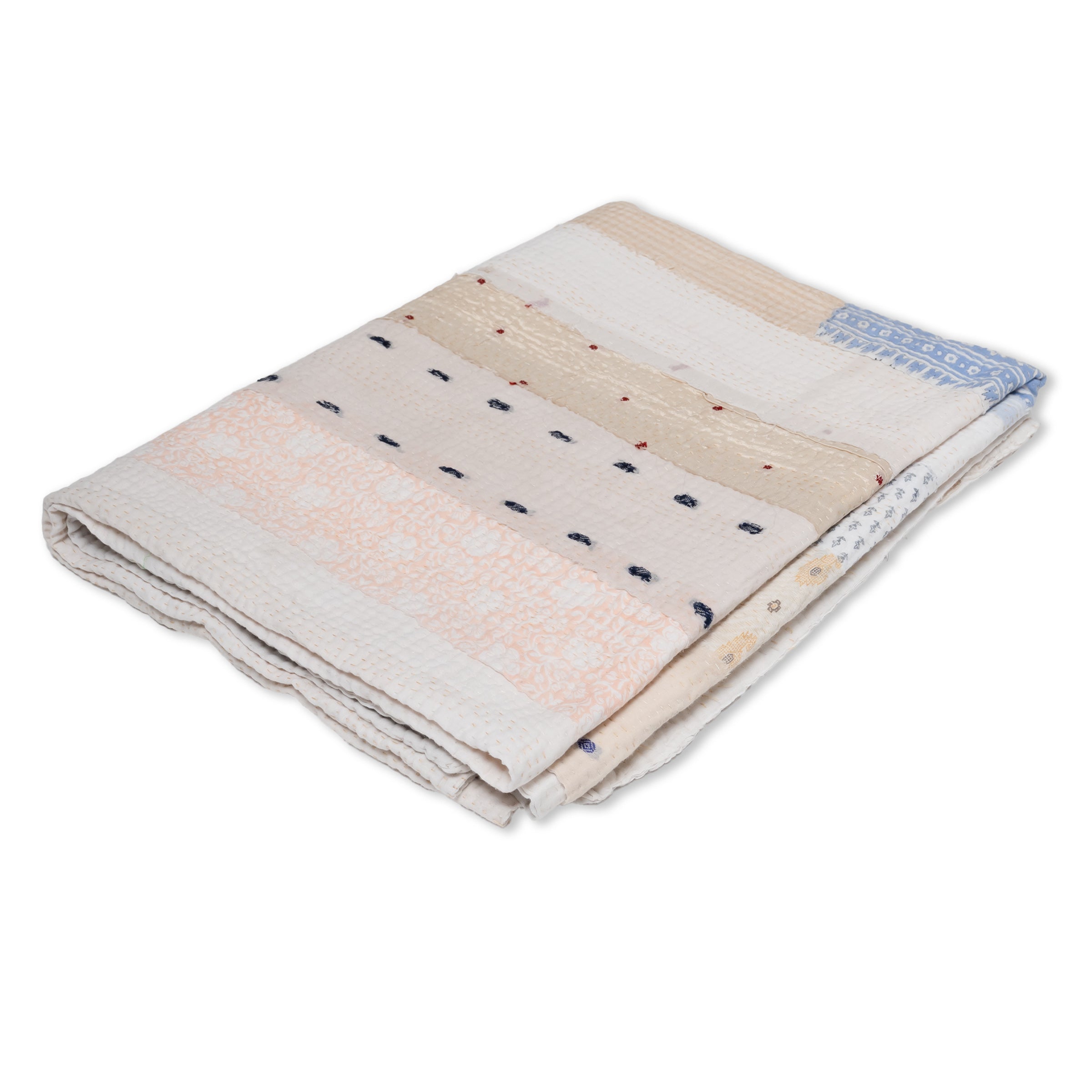 Jewels Stripe Fray Patch Kantha Throw