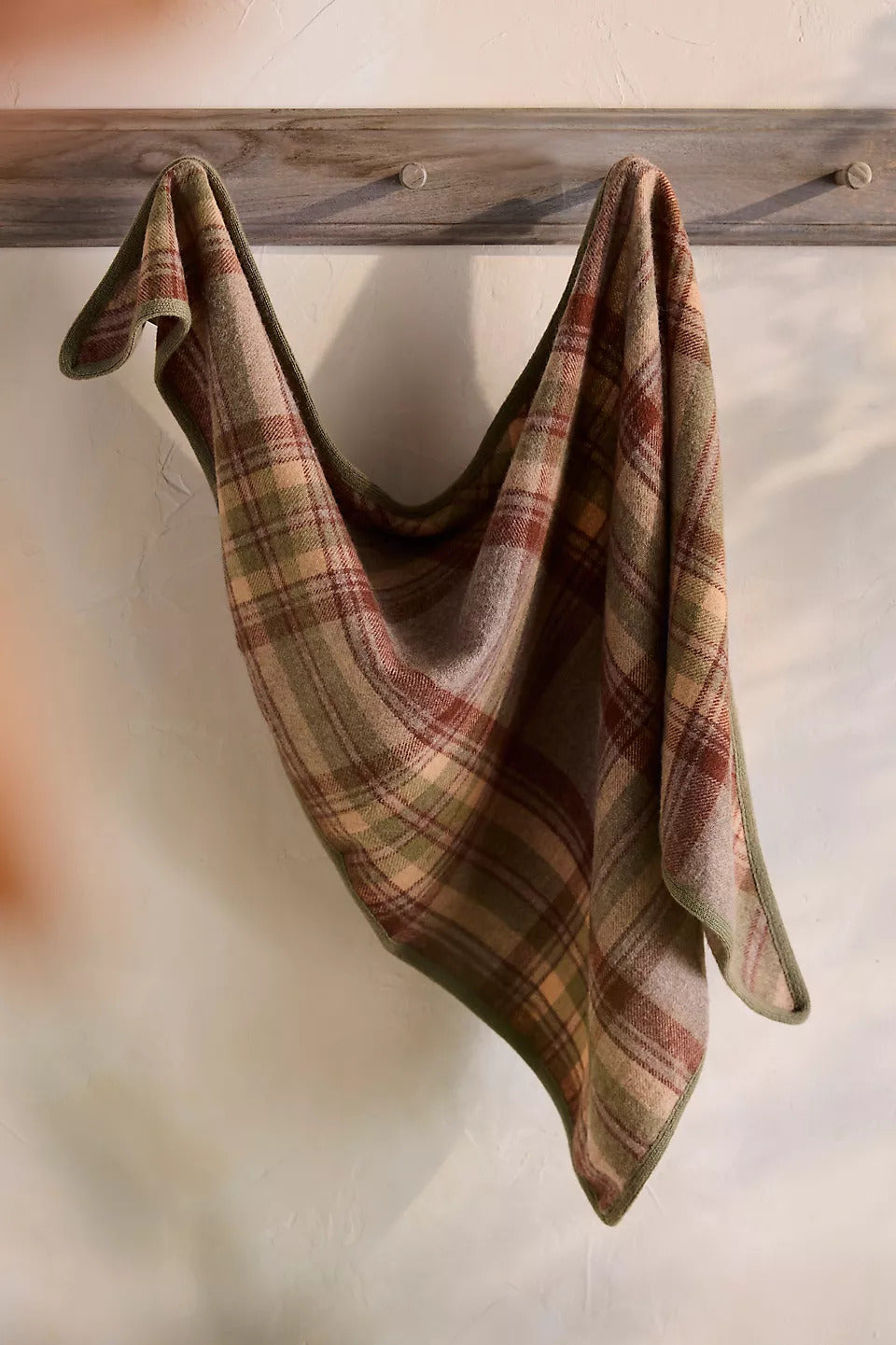 Plaid Wool Triangle Scarf - Grey