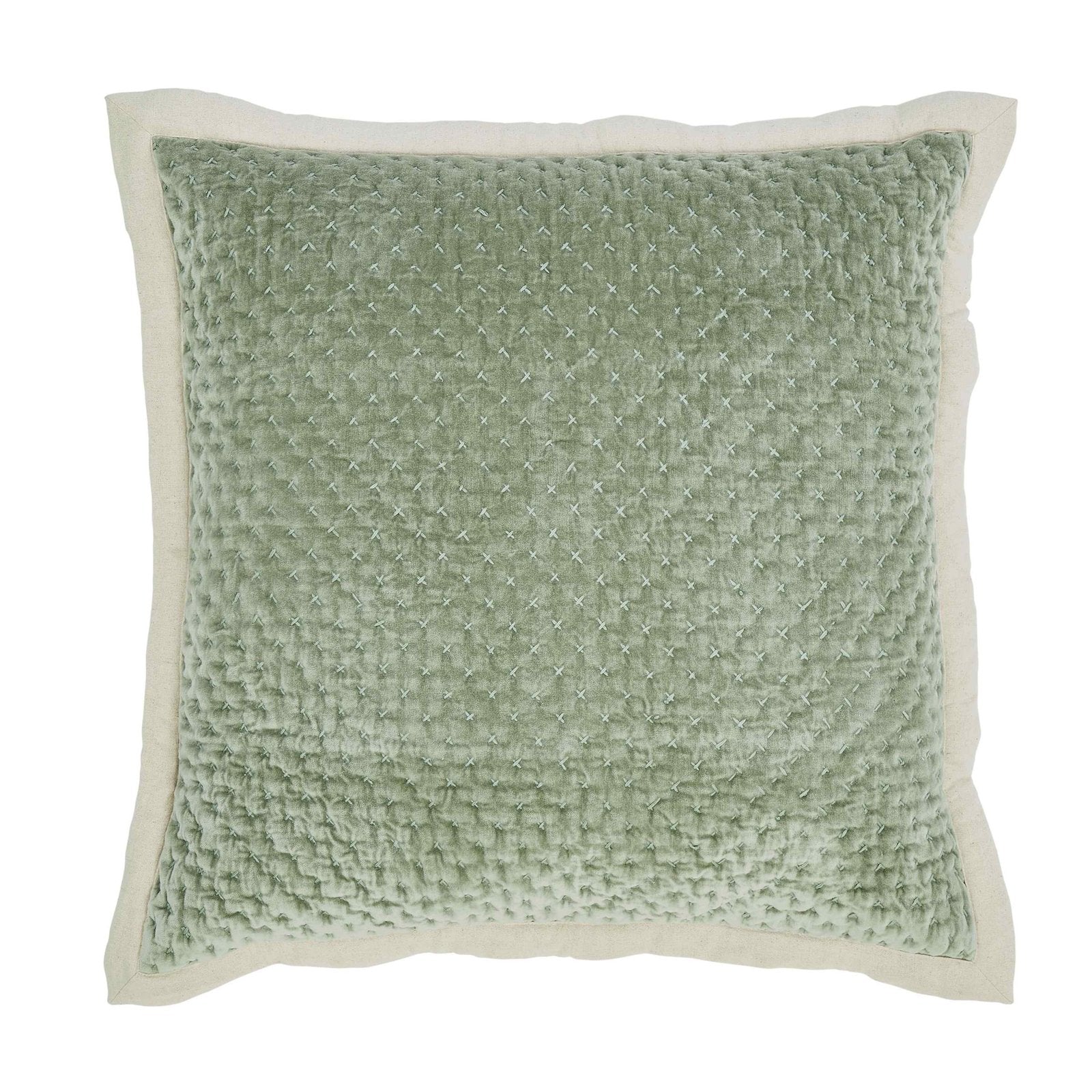 ES-328-2626-LOT1_1|Chic light green velvet quilt sham pillow with delicate "X" stitch quilting and contrasting border, modern style.