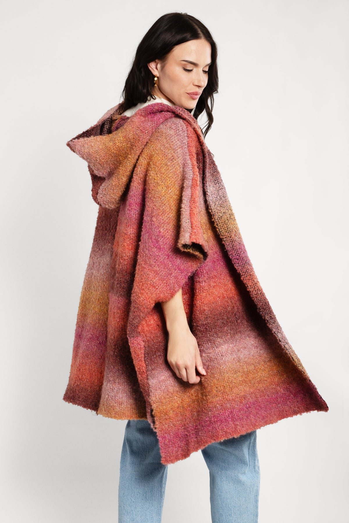 Hooded Kimono Multicolor Gradient Light Coral