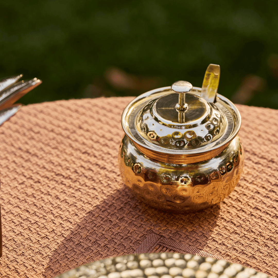 Brass Dosa Tawa with Insulated handles And Brass Ghee Pot Combo P-TAL: Traditional Kitchenware and Drinkware