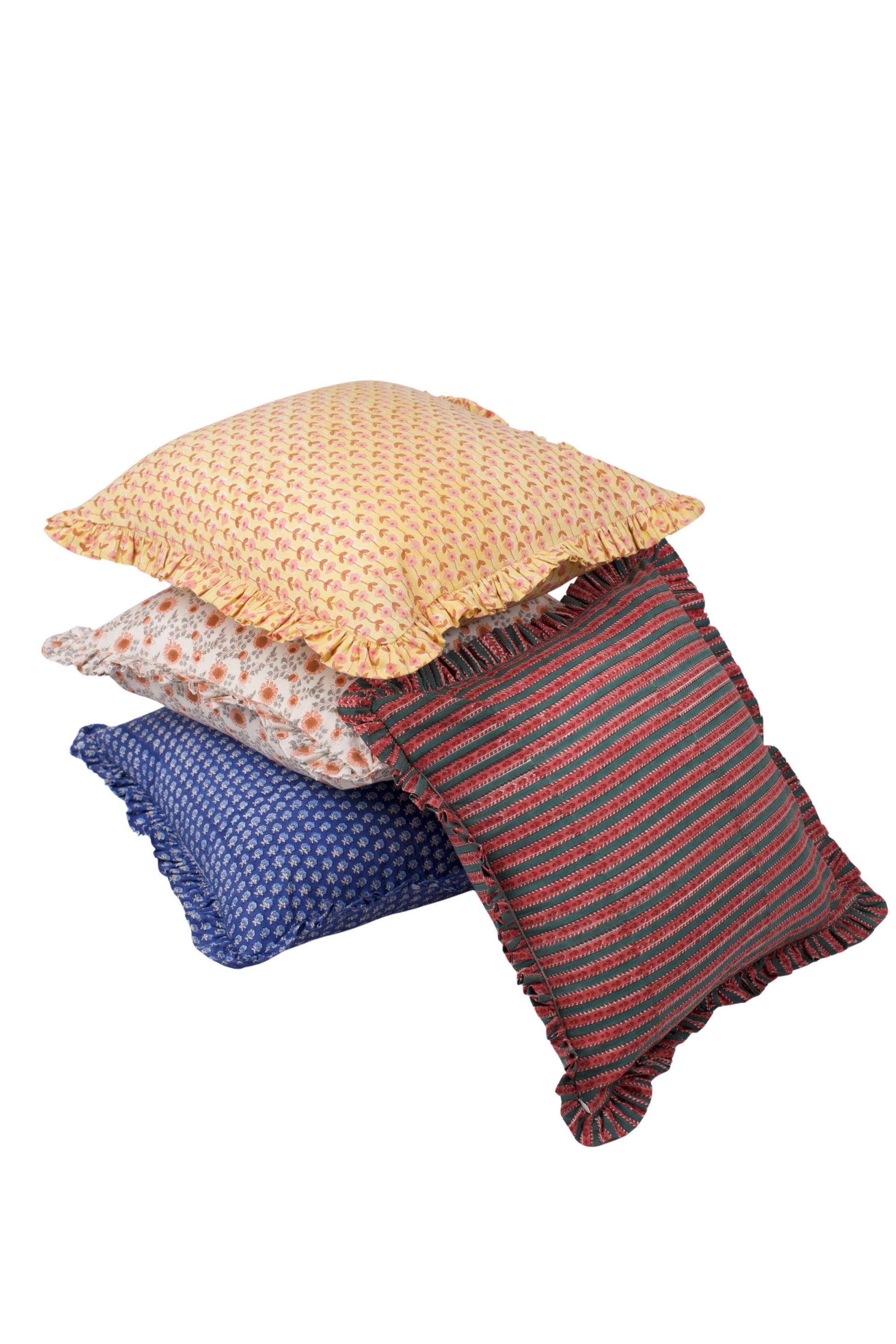 Apricot & Sage Ruffle Blockprint Pillow Cover