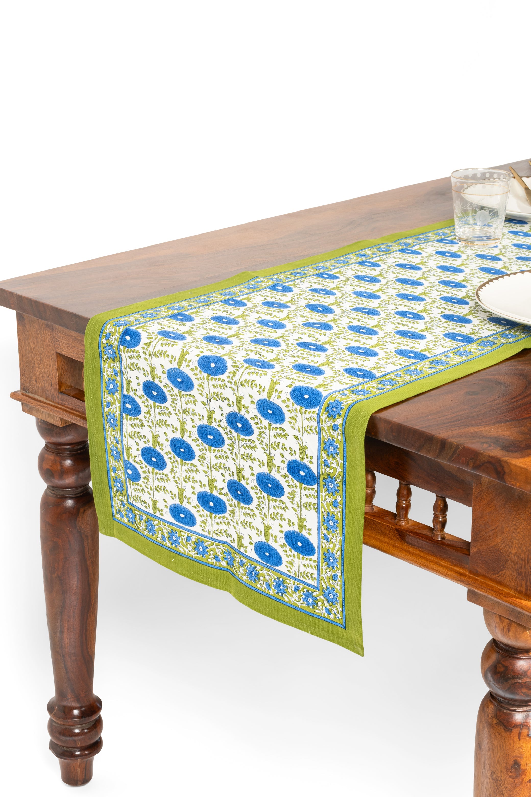 Blue Araminta Blockprint Table Runner