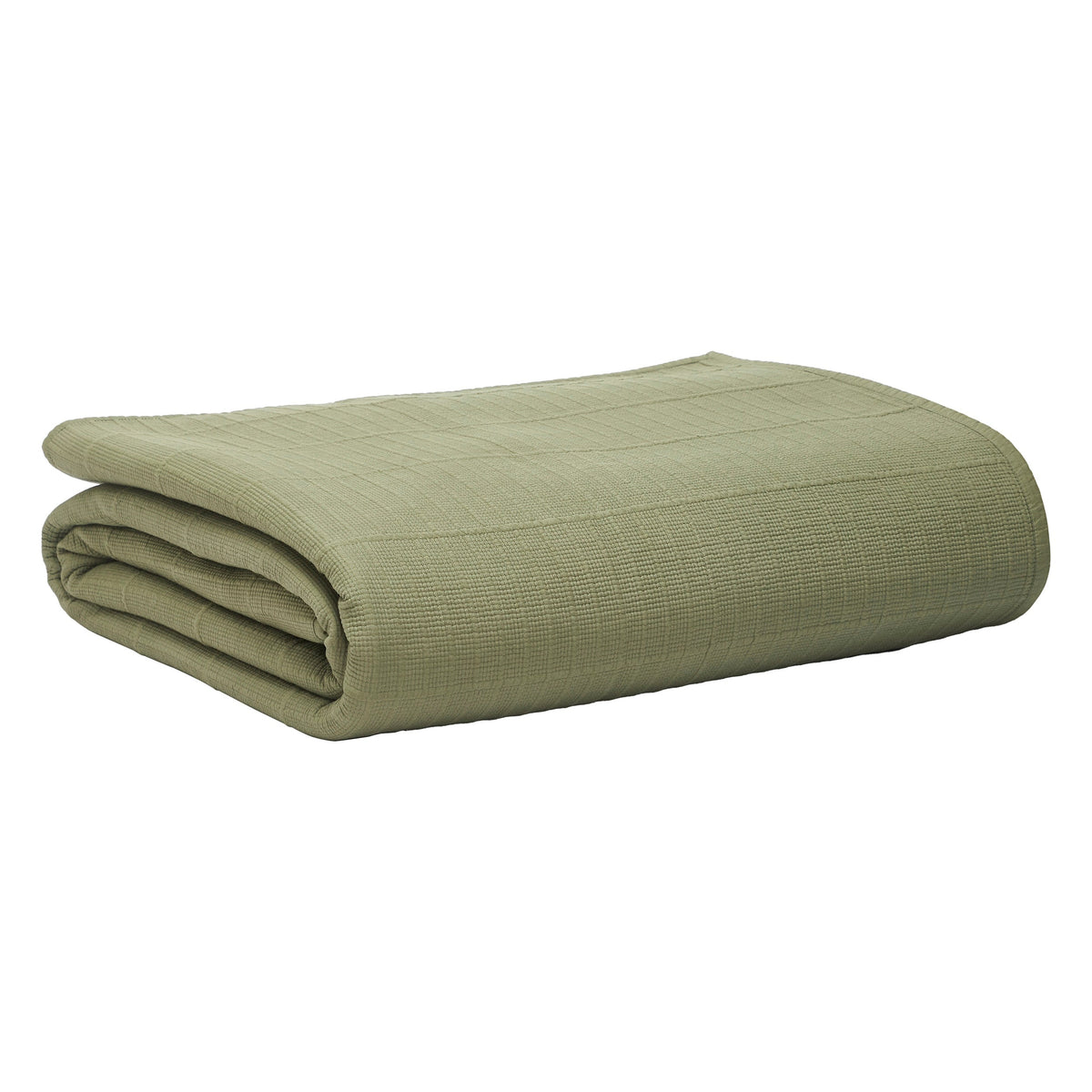 CL-270-11096_11|Folded sage green textured cotton blend coverlet, lightweight and breathable for all-season use, neutral bedding.