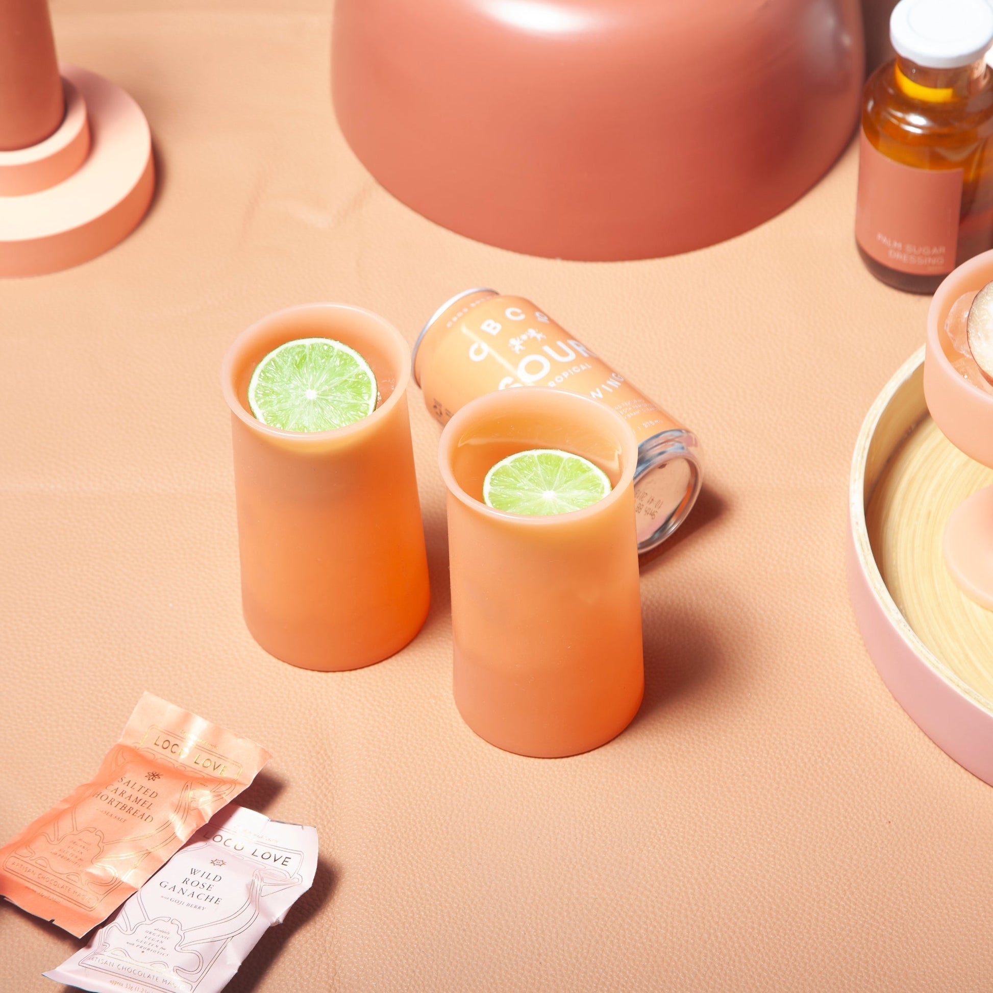 terra + peach | stegg | silicone unbreakable highball glasses - porter green | style + sustainability