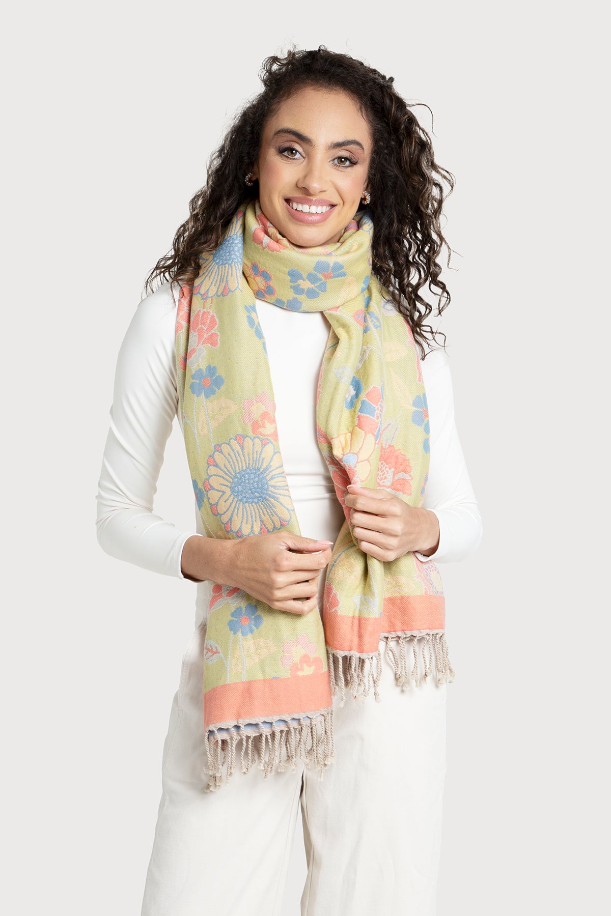Fiore Pastel Reversible Scarf - Yellow