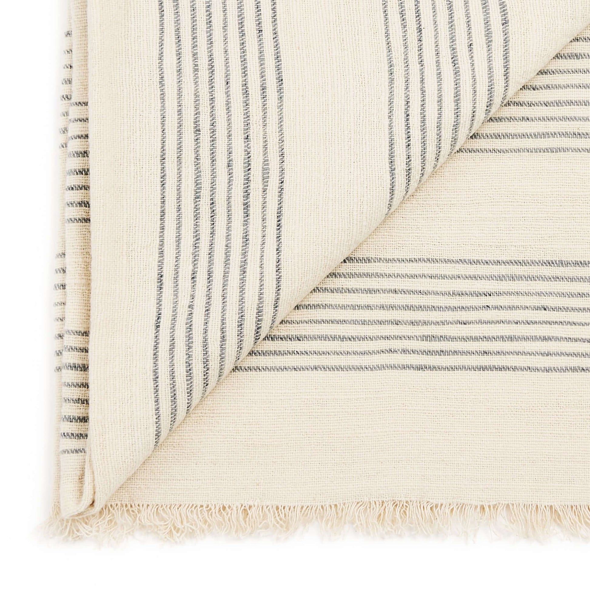 Silica Chalk Off White And Gray Stripes Pattern Soft Handwoven Merino Throw showing striped design and soft texture.